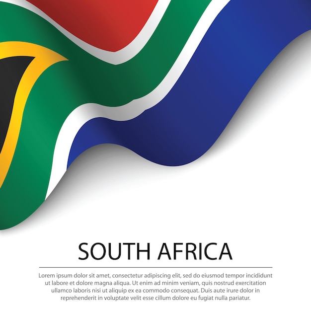 Waving flag of South Africa on white background. Banner or ribbon vector template for independence day