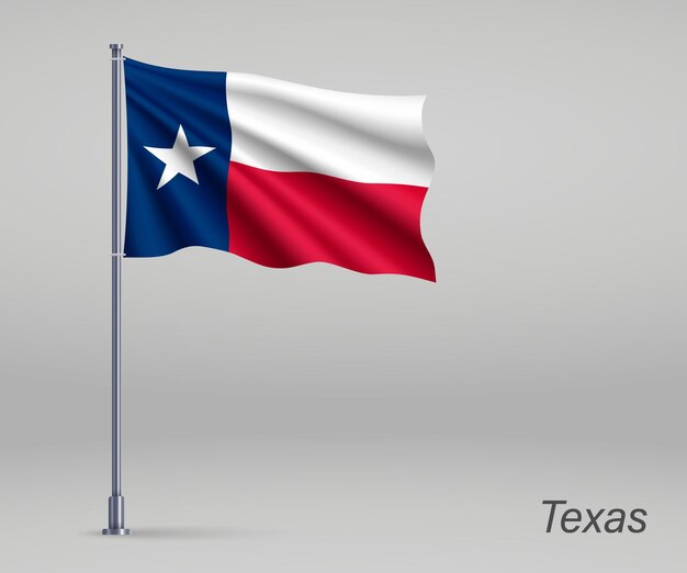 Vector waving flag of texas state of united states on flagpole templ