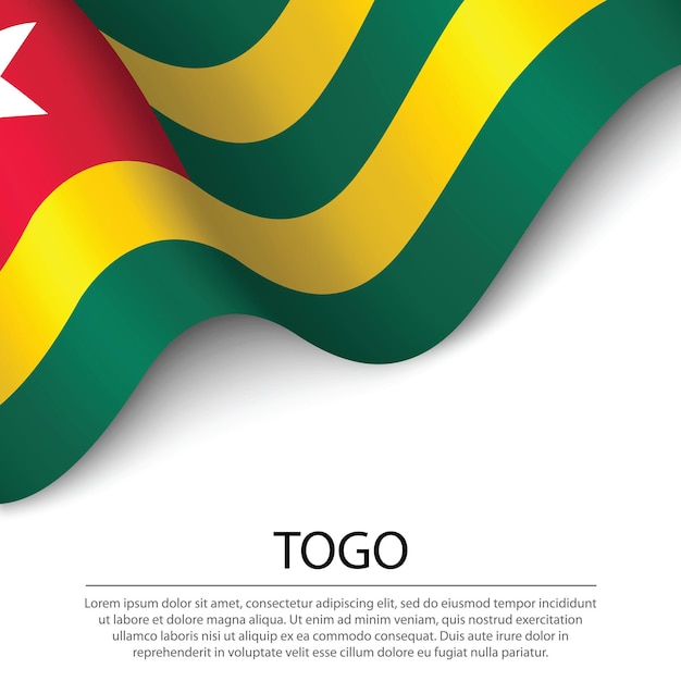 Waving flag of Togo on white background. Banner or ribbon vector template for independence day