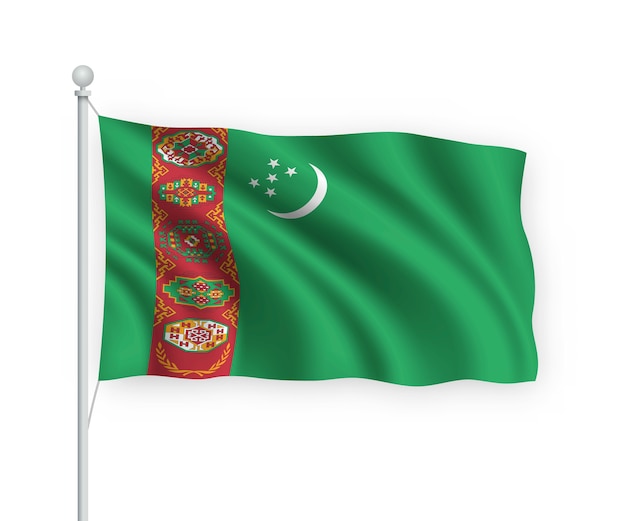 waving flag Turkmenistan on flagpole Isolated on white