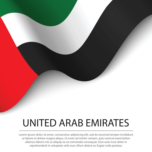 Waving flag of United Arab Emirates on white background. Banner or ribbon vector template for independence day