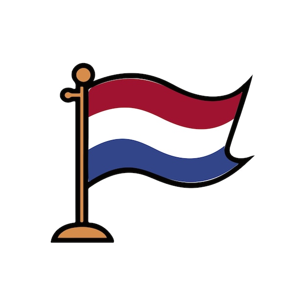 Vector waving netherlands flag icon with wooden flagpole