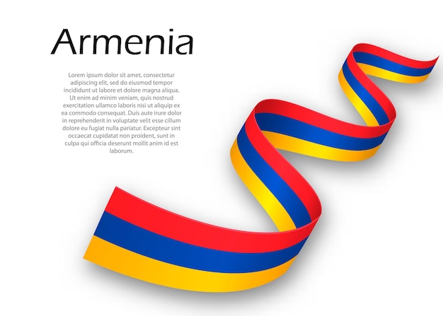 Waving ribbon or banner with flag of Armenia. Template for independence day poster design