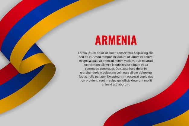 Waving ribbon or banner with flag of Armenia. Template 