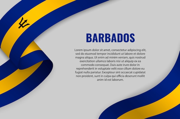 Waving ribbon or banner with flag of Barbados. Template 