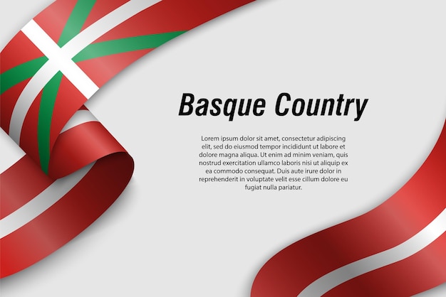 Waving ribbon or banner with flag of Basque Country Community of Spain Template for poster design