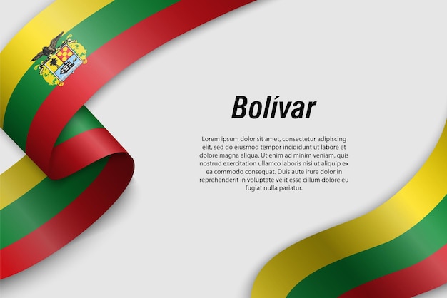 Waving ribbon or banner with flag of Bolivar Department of Colombia Template for poster design