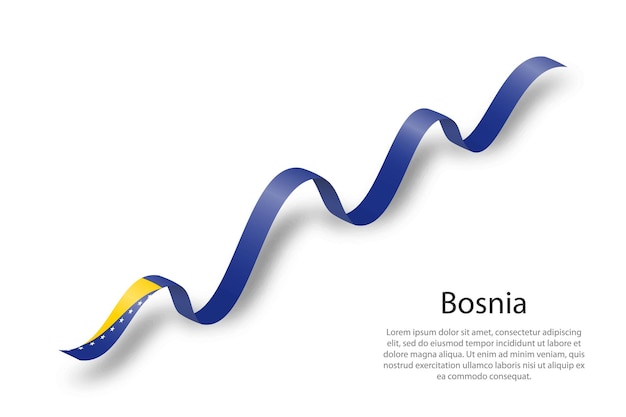 Waving ribbon or banner with flag of Bosnia