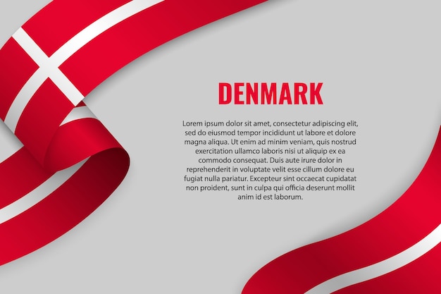 Waving ribbon or banner with flag of Denmark. Template 