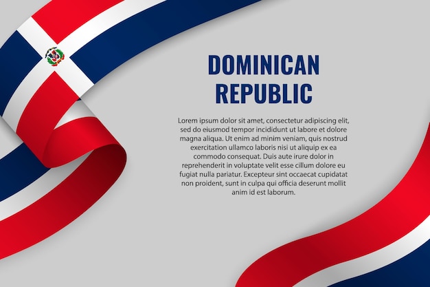 Waving ribbon or banner with flag of Dominican Republic