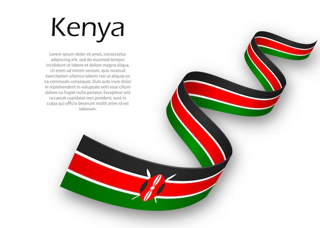 Waving ribbon or banner with flag of Kenya. Template for independence day poster design