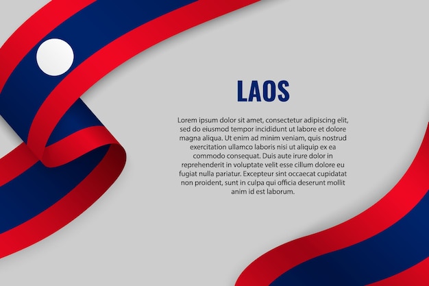 Waving ribbon or banner with flag of Laos