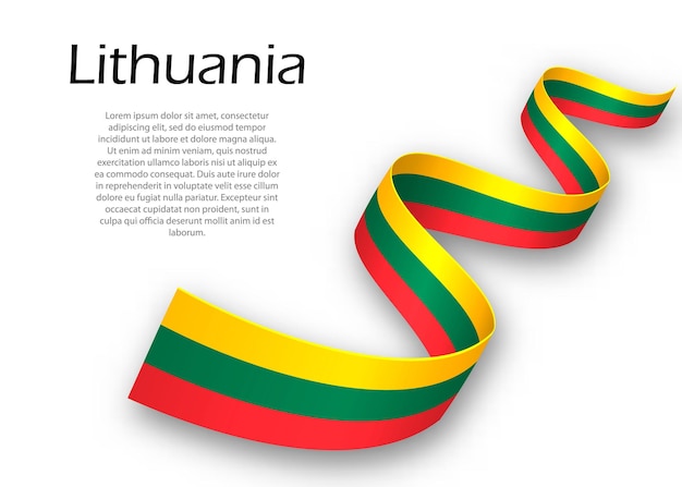 Waving ribbon or banner with flag of Lithuania. Template for independence day poster design