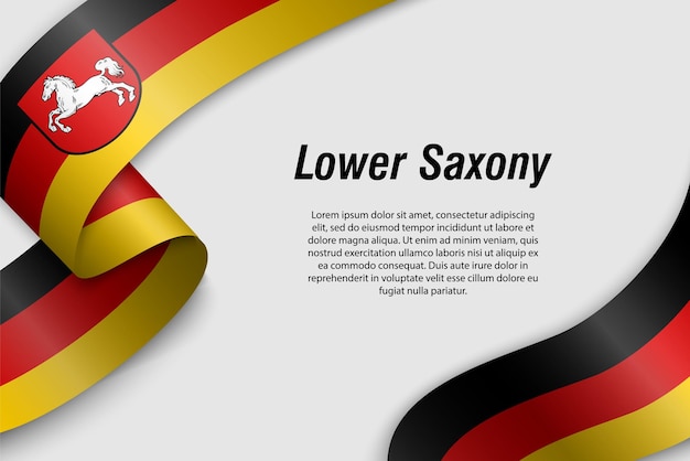 Waving ribbon or banner with flag of Lower Saxony State of Germany Template for poster design