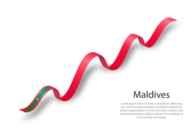 Waving ribbon or banner with flag of Maldives