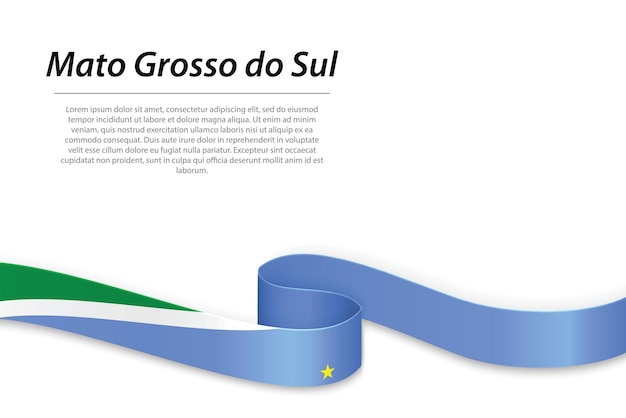 Waving ribbon or banner with flag of Mato Grosso do Sul