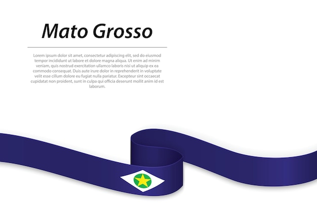 Waving ribbon or banner with flag of Mato Grosso