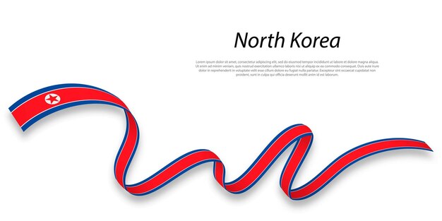 Vector waving ribbon or banner with flag of north korea