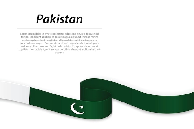 Waving ribbon or banner with flag of Pakistan Template for independence day poster design