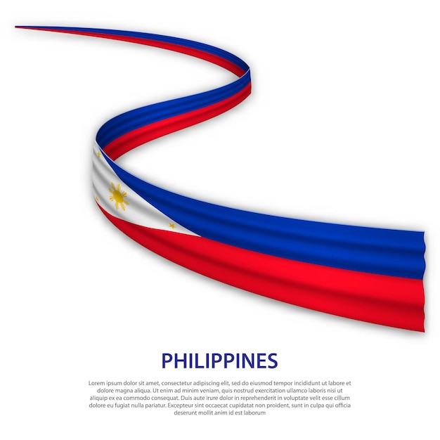 Waving ribbon or banner with flag of Philippines