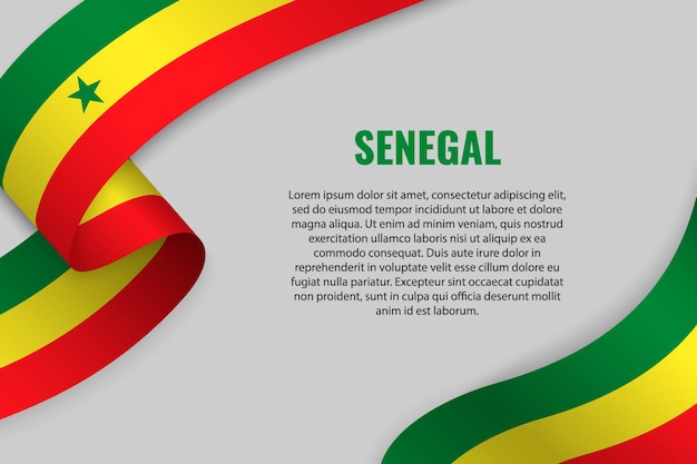 Waving ribbon or banner with flag of Senegal