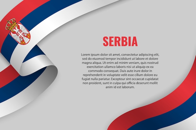 Waving ribbon or banner with flag of Serbia