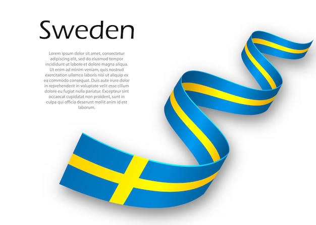 Waving ribbon or banner with flag of Sweden. Template for independence day poster design