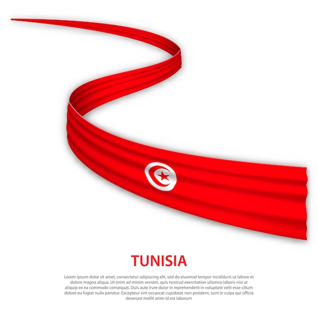 Waving ribbon or banner with flag of Tunisia