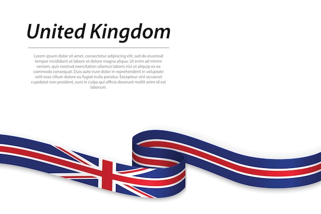 Waving ribbon or banner with flag of United Kingdom Template for independence day poster design