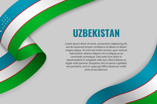 Waving ribbon or banner with flag of Uzbekistan