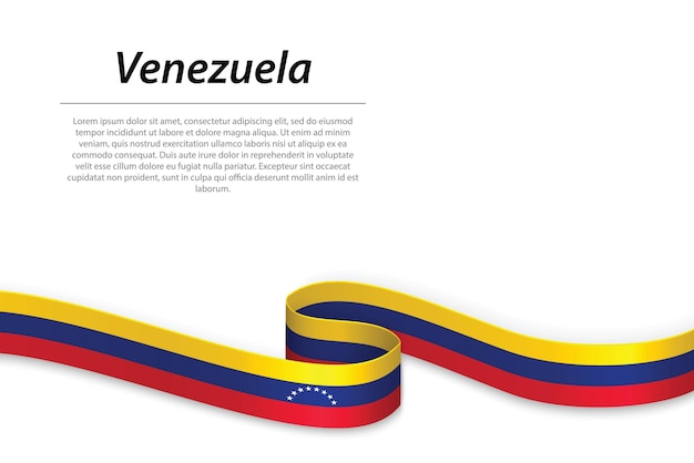 Waving ribbon or banner with flag of Venezuela