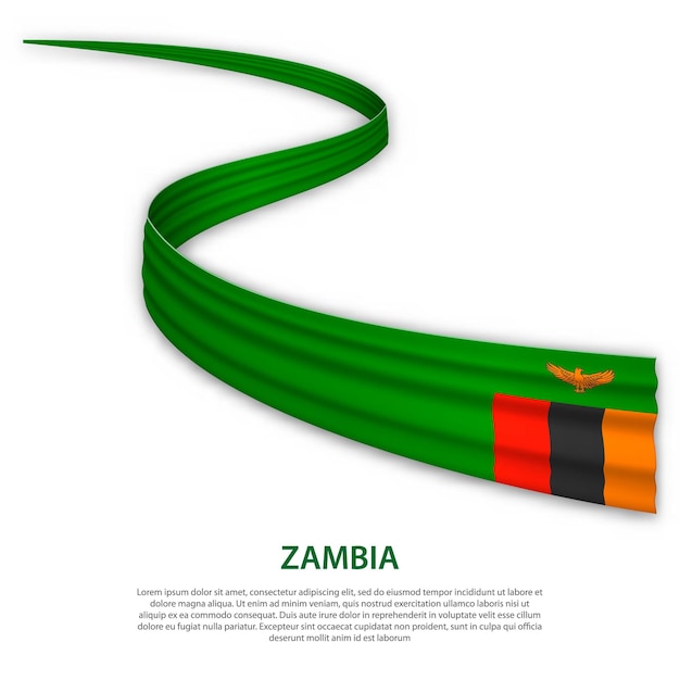 Waving ribbon or banner with flag of Zambia