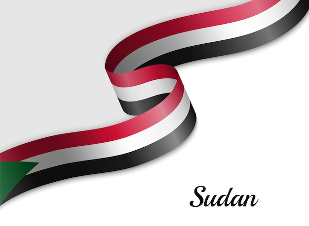 Waving ribbon flag of Sudan