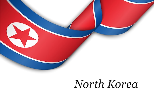 Waving ribbon with flag of North Korea.