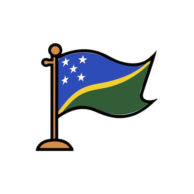 Waving Solomon Islands flag icon with wooden flagpole