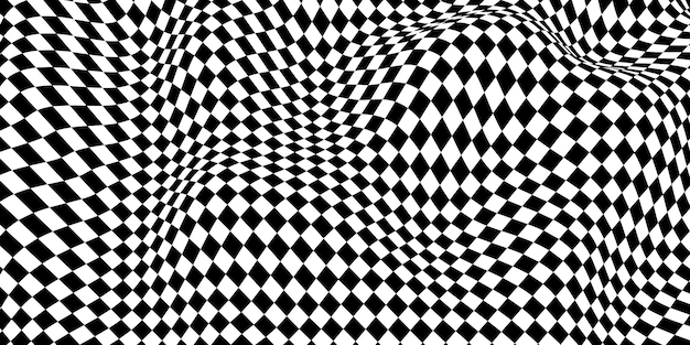 Wavy chess board Chessboard concept Wave distortion effect Vector illustration