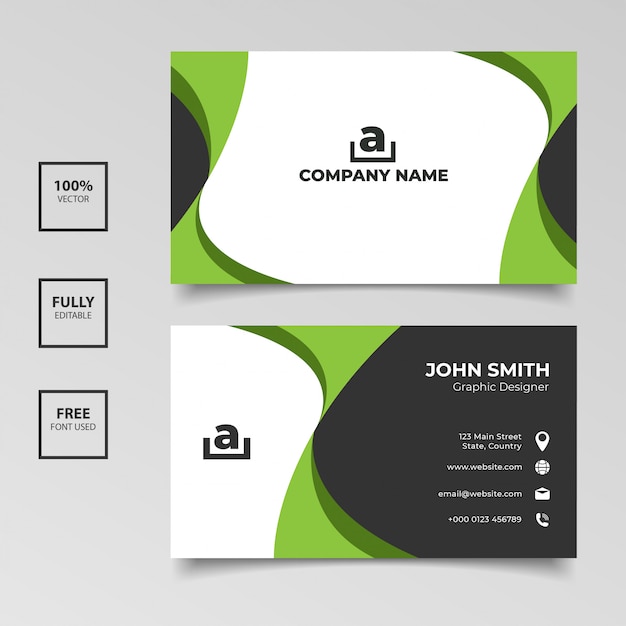 Wavy green black business card templates