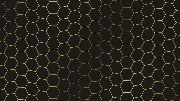 Vector wavy metallic gold hexagonal beehive pattern on black background