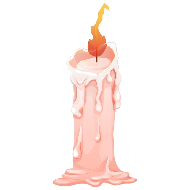 Wax candle with fire flame in cartoon style isolated on white background