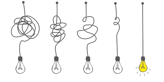 The way to solve a complex idea The concept of confusion turning into a light bulb