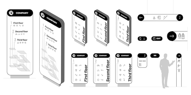 Wayfinding system signage mockup set exterior and interior way finding design templates mall