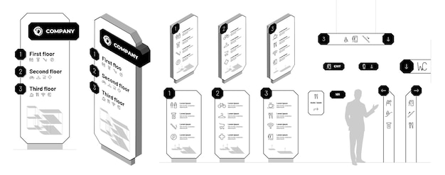 Wayfinding system signage mockup set exterior and interior way finding design templates mall