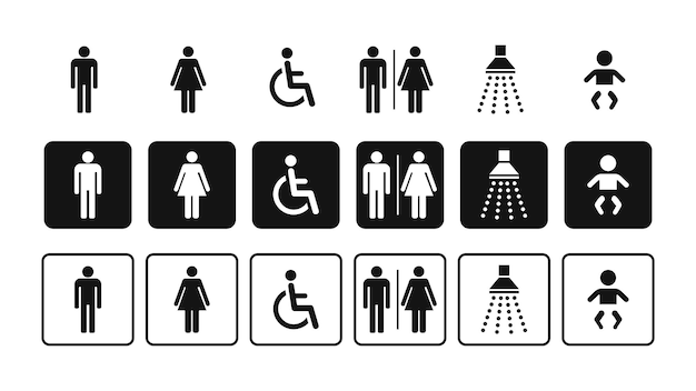 WC Symbole Sanitary Sanitar piktogram Black And White Sign Icon Design Flat Icons