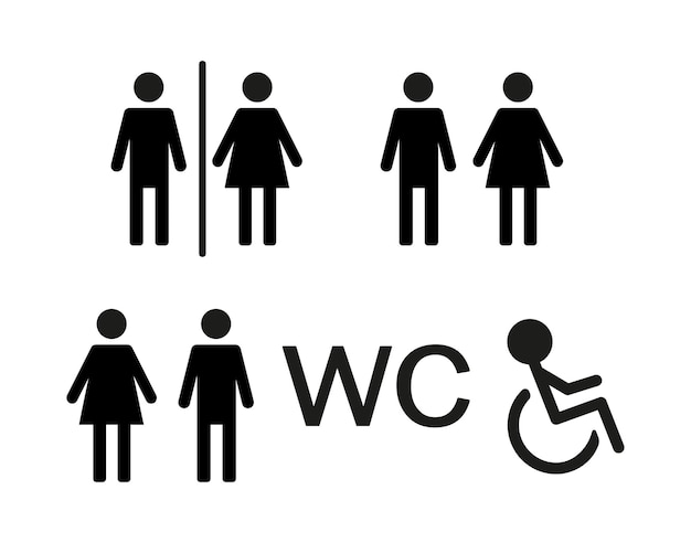 WC wayfinding vector illustration icons Toilet male and female gender signs