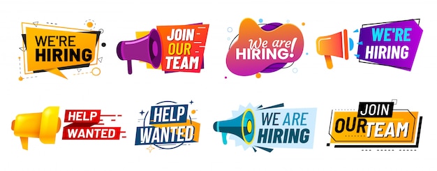 We are hiring communication poster, help wanted advertising banner with speaker