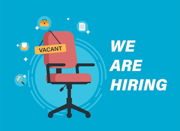 We are hiring concept with empty red office chair illustration