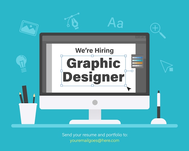 We are hiring graphic designer. Staffing & recruiting concept