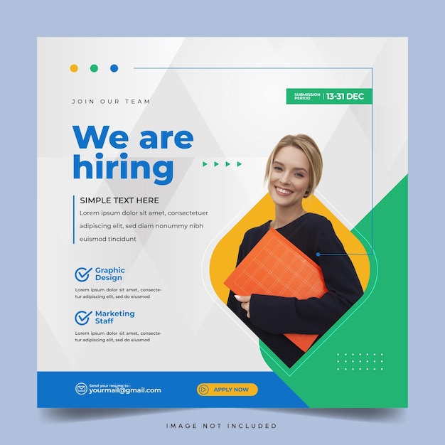 We are hiring job vacancy banner or social media post template