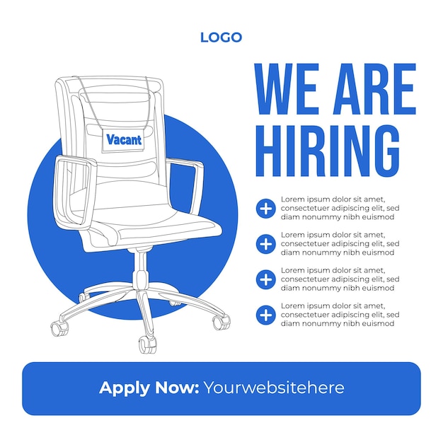 We Are Hiring Job Vacancy Banner With Empty Office Chair Outline Illustration