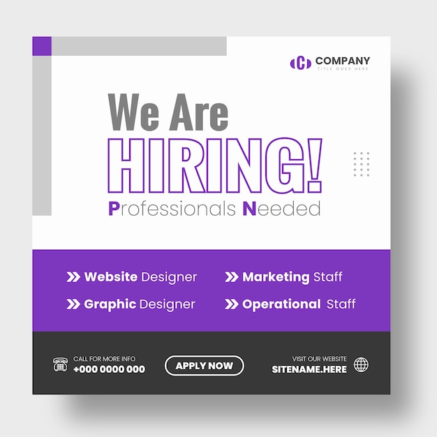 We are hiring job vacancy facebook or instagram or social media post amp web banner design template